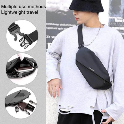 HAOSHUAI Waist Bag for Outdoor Running and Everyday Phone Carry Black - lightweight nylon sling with multiple pockets for phone keys cards, worn crossbody