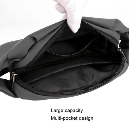 HAOSHUAI Waist Bag for Outdoor Running and Everyday Phone Carry Black showing open main compartment with multi-pocket large capacity nylon interior
