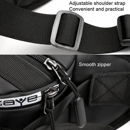 HAOSHUAI Outdoor Running Waist Bag With Reflective Strip showing adjustable shoulder strap, smooth zipper pulls and durable nylon construction