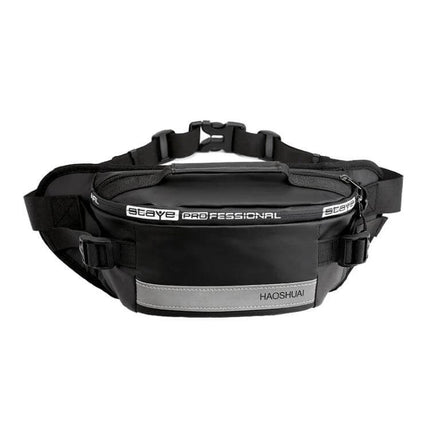 HAOSHUAI Outdoor Running Waist Bag With Reflective Strip black nylon running waist pack with reflective strip and multi-pocket design