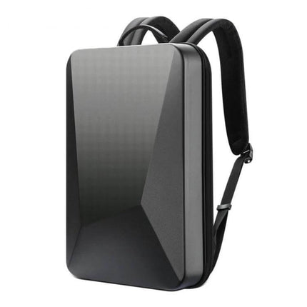 Hard Shell Expandable Backpack With USB Charging Hole, Black - rigid PC shell, carbon fiber reinforced 17.3" laptop protection, commuter travel backpack
