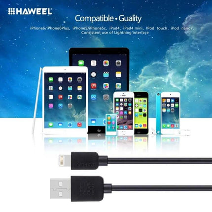 HAWEEL 2 Pack 1m Lightning Charging And Sync Cable Kit - black USB-A to Lightning cable for iPhone iPad charging and data sync