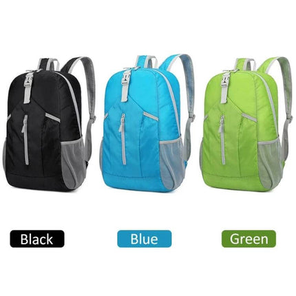 HAWEEL Hiking Backpack Large Capacity For Outdoor Use – foldable tear- and water-resistant daypack shown in black, blue, and green, compact travel backpack