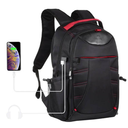 HAWEEL Laptop Backpack With Foldable Design For Daily Use black backpack with red trim, USB charging port and padded 15.6-inch laptop compartment