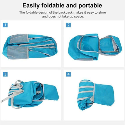 HAWEEL Hiking Backpack Large Capacity For Outdoor Use — blue foldable backpack shown folded and unfolded demonstrating compact portable storage