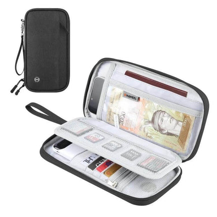 HAWEEL Clutch Bag Passport Wallet For Travel Documents And Cards - black RFID travel organizer with zipper, card slots, passport and currency pockets