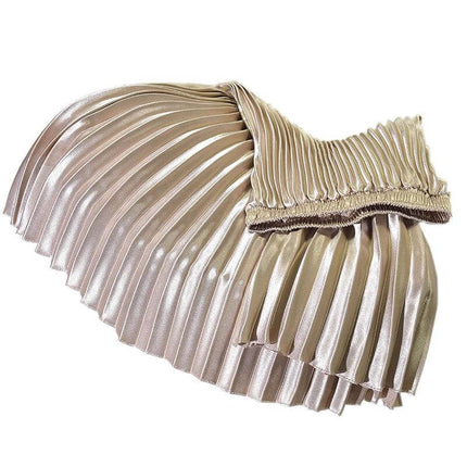 Pleated Satin Skirt, High Waist For Spring And Summer in glossy champagne satin with stitched pleats and elastic high waist