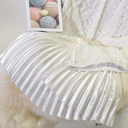 Pleated Satin Skirt, High Waist For Spring And Summer in glossy white polyester satin with stitched pleats