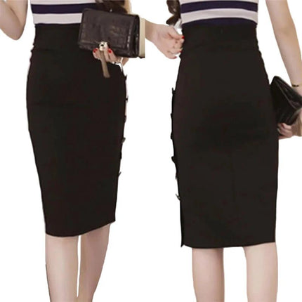 Hip Split Skirt For Everyday Wear Simple And Comfortable - black knee-length pencil skirt with side split, polyester, S–5XL, casual to office styling