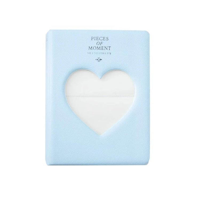 Hollow Heart 64 Pockets Photo Album for Instax Mini Sky Blue - compact sky blue PVC album with hollow heart window for 64 Instax Mini photos
