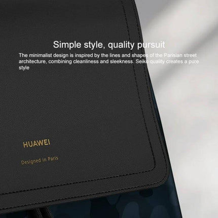 Huawei Style Laptop Backpack For Everyday Use Size L black microfiber leather flap showing Huawei logo and minimalist design