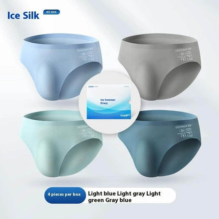 Ice Silk Men's Underwear Summer Seamless Briefs Assorted Colors - 4-pack lightweight seamless briefs in light blue, gray, green, and blue for warm weather