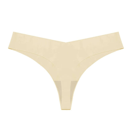 Ice Silk Seamless T Back Panty Nude For Everyday Comfort - nude low-waist seamless T-back panty in breathable quick-dry nylon ice silk for invisible wear