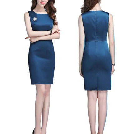 Indigo Dress Set With White Long Sleeve Suit For Business - tailored indigo dress front and back view styled for meetings