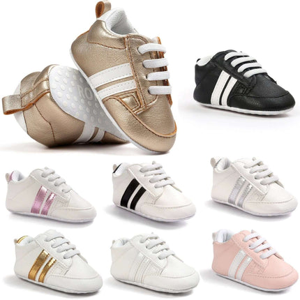 Infant Soft Moccasin Shoes Non Slip Newborn First Walkers - soft PU upper, cushioned interior, flexible non-slip sole for first steps and nursery photos
