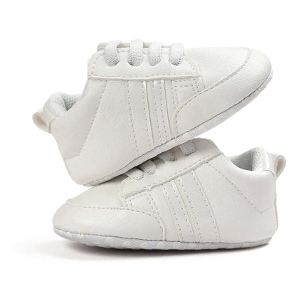 Infant Soft Moccasin Shoes Non Slip Newborn First Walkers - white soft PU baby moccasins with textured non-slip flexible sole for first steps