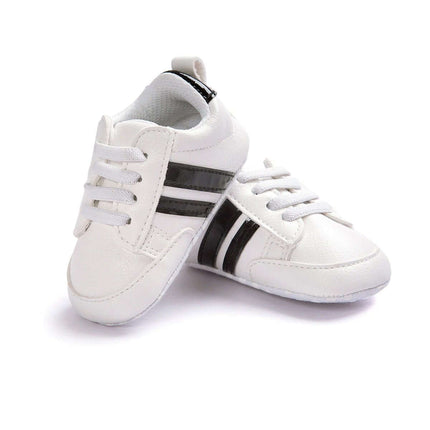 Infant Soft Moccasin Shoes Non Slip Newborn First Walkers - white soft PU baby moccasins with non-slip flexible sole for first steps and nursery