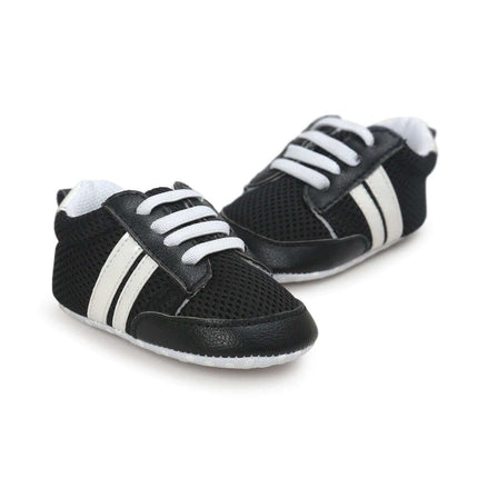 Infant Soft Moccasin Shoes Non Slip Newborn First Walkers - black mesh baby moccasins with cushioned interior and textured flexible non-slip sole