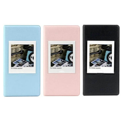 Instax Photo Album 64-Piece Capacity For Keepsakes - slim 64-print album in blue pink and black with windowed cover for travel memories
