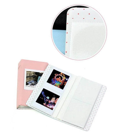 Instax Photo Album 64-Piece Capacity For Keepsakes - compact white polka dot insert-style album holding 64 Instax prints, snag-free PP plastic pages