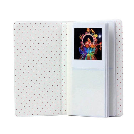 Instax Photo Album 64-Piece Capacity For Keepsakes white polka dot insert-style album holding a single 8.8×10.9 cm print