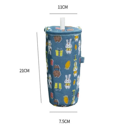 Milk Tea Tote Bag For On The Go Drinks Lemon Design Insulated - insulated oxford cloth drink carrier with lemon and rabbit print, 21x11x7.5cm