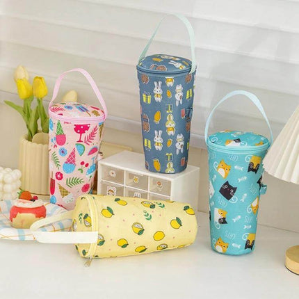 Milk Tea Tote Bag For On The Go Drinks Lemon Design Insulated - insulated lemon-patterned portable drink carrier for takeaway cups