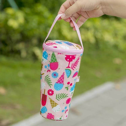 Milk Tea Tote Bag For On The Go Drinks Lemon Design Insulated - pink insulated lemon-patterned portable milk tea cup carrier with handle