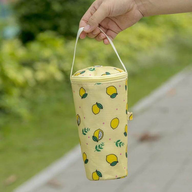 Milk Tea Tote Bag For On The Go Drinks Lemon Design Insulated - insulated lemon print cup holder for milk tea and iced coffee, lightweight Oxford cloth