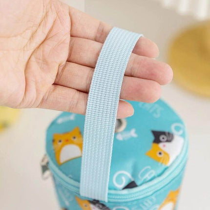 Milk Tea Tote Bag For On The Go Drinks Lemon Design Insulated - light blue insulated cup tote with lemon/cat print and sturdy carry strap