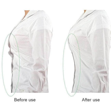 Invisible Anti-Slip Shirt Straps For Secure Wear, 85x18mm shown before and after use preventing strap slip under white shirt