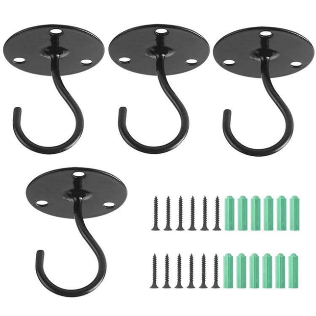 Iron Ceiling Hooks 4 Pack For Hanging Flower Baskets - black iron ceiling hooks with screws and anchors for indoor/outdoor hanging