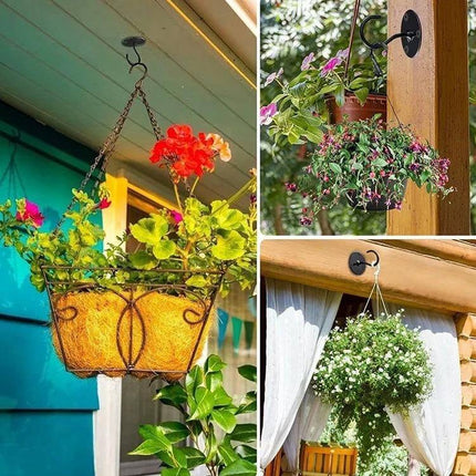 Iron Ceiling Hooks 4 Pack For Hanging Flower Baskets supporting decorative hanging planters on porch, balcony, indoor or sheltered outdoor use