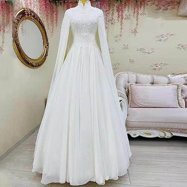 Lace Slim Long Sleeve Fishtail Wedding Dress In Ivory elegant fitted bodice with crochet detail and flowing fishtail skirt