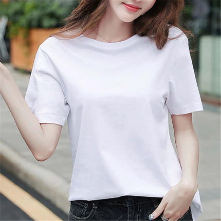 Japanese Style Short Sleeve Printed T Shirt For Summer Students - white short-length round-neck tee with Japanese-inspired print, paired with jeans for casual student outfit