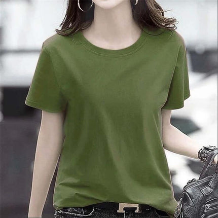 Japanese Style Short Sleeve Printed T Shirt For Summer Students - olive green short casual tee with round neck, lightweight summer top for students