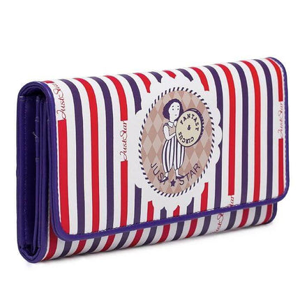 Just Star Long Wallet For Daily Use 3-Fold Soft Split Leather 19x10cm striped paisley-lined women's 3-fold wallet with snap and multiple pockets