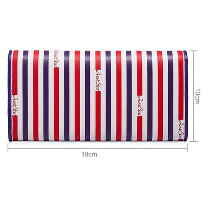 Just Star Long Wallet For Daily Use 3-Fold Soft Split Leather 19x10cm striped red purple paisley-lined women's slim wallet