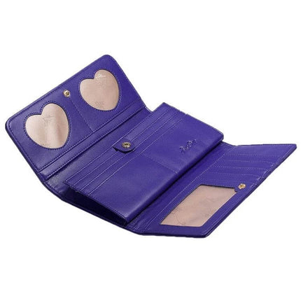 Just Star Long Wallet For Daily Use 3-Fold Soft Split Leather 19x10cm purple women’s wallet with paisley lining, 10 card pockets, zip and photo pockets