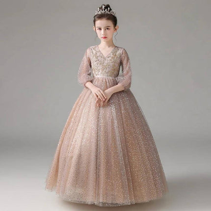 Khaki Piano Costume For Girls Dress Up And Play Daily princess linen pleated gown with sparkly tulle for parties and pretend play