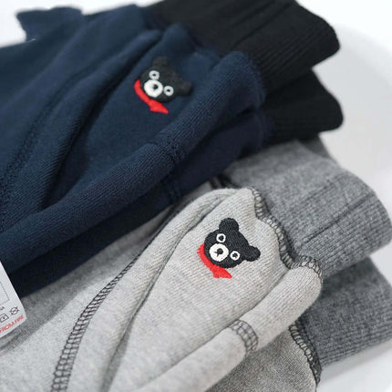 Kids Cotton Trousers Leggings Flower Gray for Everyday Wear — soft 100% cotton gray leggings with bear embroidery, layered kids activewear