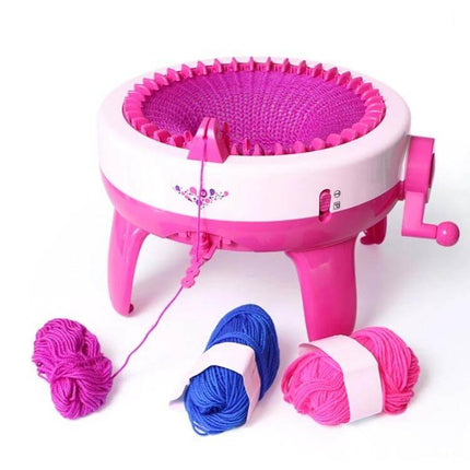 Kids' 40 Needles Knitting Machine Toy For Simple, Creative Crafting - pink kids knitting machine with yarn and crank for hats and scarves