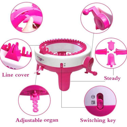 Kids' 40 Needles Knitting Machine Toy For Simple, Creative Crafting - pink beginner knitting loom with handle, 40 needles, line cover, adjustable organ, switching key