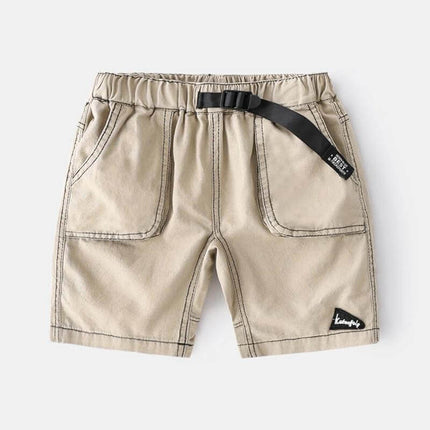 Children's Breathable Cotton Summer Shorts for Playtime - beige 100% cotton kids playtime shorts with elastic waist and buckle belt