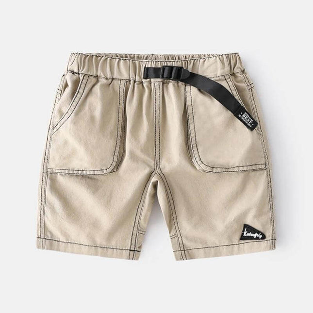 Children's Breathable Cotton Summer Shorts for Playtime - beige 100% cotton kids playtime shorts with elastic waist and buckle belt