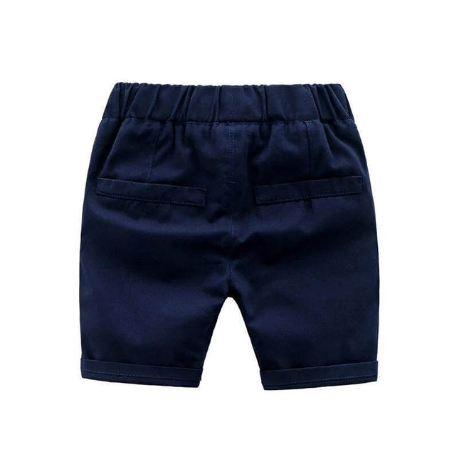 Kids Cotton Casual Pants For Everyday Wear In 4 Colors - navy cotton toddler shorts with elastic waist, back welt pockets, casual school playwear