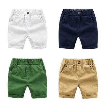Kids Cotton Casual Pants For Everyday Wear In 4 Colors - four color kids cotton casual shorts (white navy green tan) for school and play