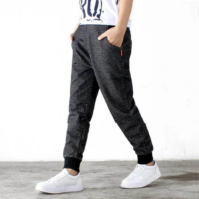Kids Cotton Knitted Trousers 120-160 cm For Everyday Casual Wear - black knit jogger style trousers for active kids, cuffed ankles, side pockets, breathable cotton knit
