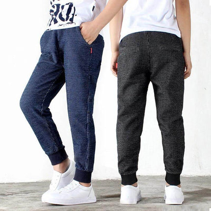 Kids Cotton Knitted Trousers 120-160 cm For Everyday Casual Wear - navy and black cotton knit kids jogger trousers with cuffed ankles