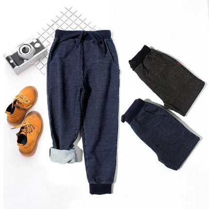 Kids Cotton Knitted Trousers 120-160 cm For Everyday Casual Wear - navy and black cotton knit kids jogger pants with stripes and solid options